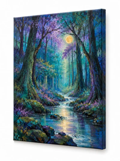 Angled view of Forest of Dreams painting on a plain white background