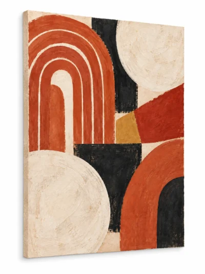 Angled view of Terracotta Rhythm painting on a plain white background