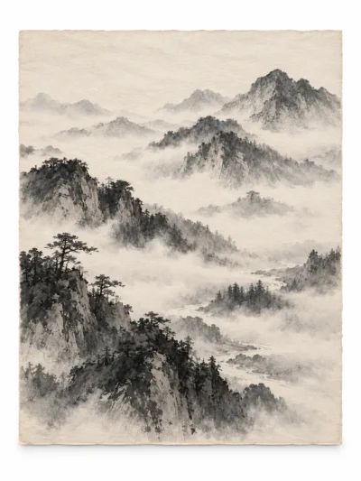 Mountain Stillness painting on a plain white background